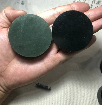 Xinjiang Hetian Jade Black-Green Jade Bangle Core Fine Jade Material Green Jade Ink Jade Plaque Material Pendant Practice Material