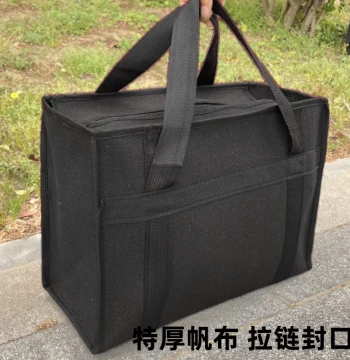 Zippered Black Canvas Tool Bag: Thickened, Wear-Resistant Handheld Storage Bag with Large Capacity for Electricians and Repair Work