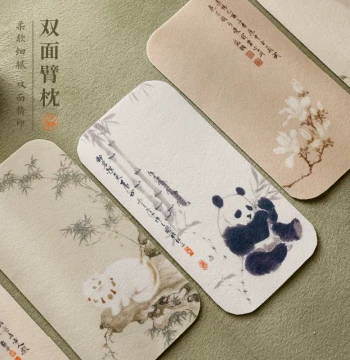 Double-Sided Fine Print Panda Pattern Calligraphy Arm and Wrist Rest, Felt Desk Pad, Practical Arm Pillow and Wrist Support