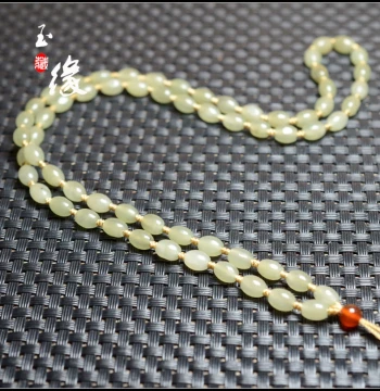 Xinjiang Hetian Corn Bead Lanyard Green White Jade Beads Jade Fate Men and Women New Gift Jade Pendant Certificate