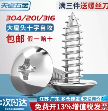 304 Stainless Steel Cross Large Flat Head Self-Tapping Screws, Mushroom Head Wood Screws, Flat/Umbrella/Round Head M3 M4 M5 M6