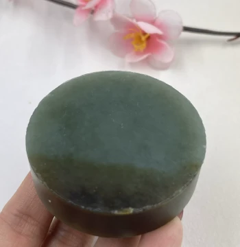 Xinjiang Hetian Sugar Green Jade Qiemo Bracelet Core, Plaques, Offcuts, Scraps for DIY Round Plaques, Free Shipping, 91g ta