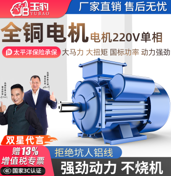 Motor 220V Single-Phase Pure Copper Small Two-Phase 0.75/1.1/1.5/2.2/3/4KW Asynchronous Motor