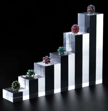 Transparent Acrylic Crystal Cube and Column Pedestal - Tiered Display Stand for Jewelry Presentation and Photography with Frosted Base