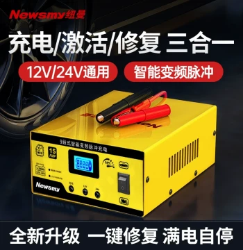 Newsmy Smart Pulse Car Battery Charger 12V/24V with Repair Function for Motorcycle and Automotive Batteries, High Power