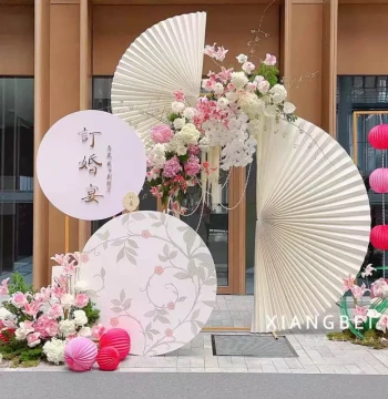 Engagement Background Decoration Extra Large Paper Fan Wedding Folding Fan New Chinese Style Wedding Thickened Craft Paper Red Origami