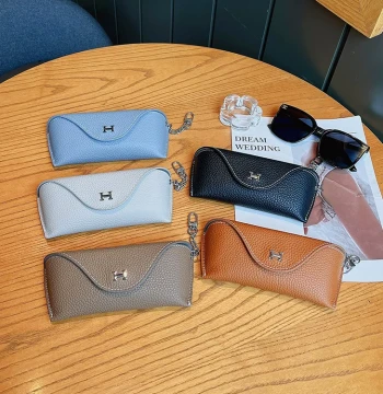 Genuine Leather H-Buckle Crush-Resistant Glasses Case - Portable Sunglass Holder and Storage Bag for Men and Women, Protective Cover for Prescription Glasses