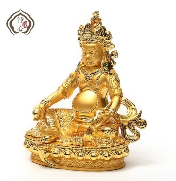 Tibetan Buddhist Supplies: Gilded Yellow Jambhala Buddha Statue for Altar Display and Worship