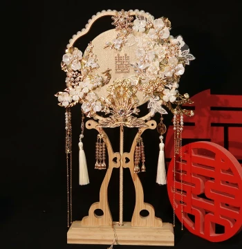 Round Fan Wedding Bride DIY Material Kit, Handmade Wedding Fan for Xiuhe Suit, Chinese Style High-End Finished Fan for Bridal Departure