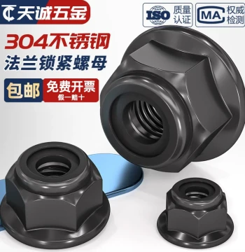 Black 304 Stainless Steel Nylon Lock Nuts Flange Self-Locking Caps Black Zinc with Washer