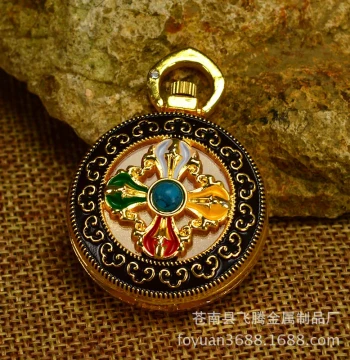Auspicious Cloud Lotus Gau Box - Tibetan Buddhist Ritual Artifact with Gemstone Cross Vajra Pendant and Thangka