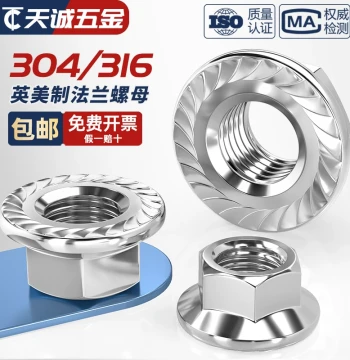 304/316/201 Stainless Steel Imperial Flange Nuts UNC Inch Flange Nuts 1/4 5/16 3/8 1/2