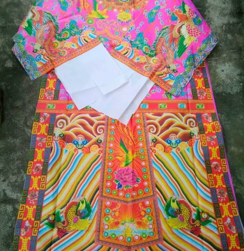 Chaoshan Folk Handmade Pink Dragon and Phoenix Paper Robes for Goddess Birthday Ceremony, 5-Foot 2-Phoenix Style