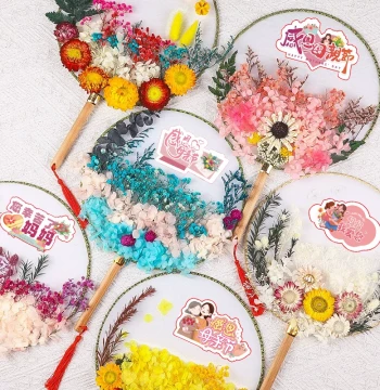 Dried Flower Round Fan DIY Material Kit, Preserved Flowers Ancient Style, Team Building Warm-up Activity, Mother's Day Handmade Gift