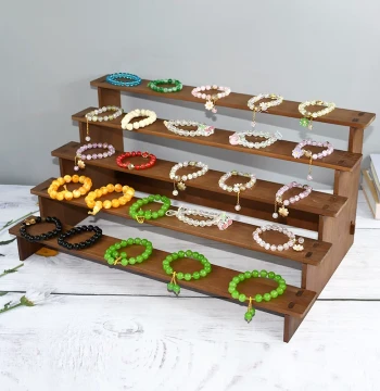 Solid Wood Tiered Rack for Bracelet Storage, Figure Display, Cultural Play Items, and Street Vendor Jewelry Showcase