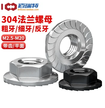 304 Stainless Steel Flange Hex Nut, Fine/Reverse Thread, Imperial Standard Anti-Loose Nut with Washer, Non-Slip Locking Screw Cap