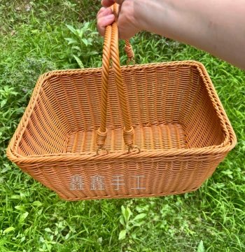 Large Handheld Wicker-Style Picnic Basket for Outdoor Spring Outings, Grocery Shopping, and Fruit Picking