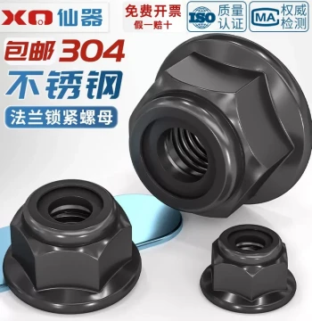 Black 304 Stainless Steel Nylon Insert Locking Flange Nut with Black Zinc Plated Washer