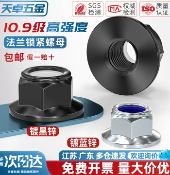 Grade 10.9 Nylon Self-Locking Flange Hex Nut GB6183, High-Strength Anti-Loose Zinc-Plated Screw Cap M5-M20
