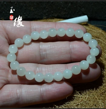Xinjiang Hetian Jade Mountain Material Bracelet White Jade Clear Water Icy Old Material 8mm Female Chain Jade Fate Male and Female New Product