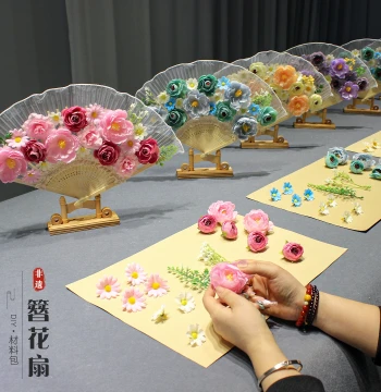 Hairpin Flower Material Kit DIY Fan Handmade Chinese Intangible Cultural Heritage Hairpin Wreath Making Bamboo Woven Folding Fan Mother's Day Gift