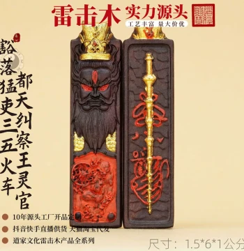 Lightning-Struck Wood Pendant of Du Tian Jiu Cha Wang Ling Guan, Lightning-Struck Jujube Wood Jade-Like Long Strip Pendant, Taoist Accessory, Cultural Creative Product Direct from Source