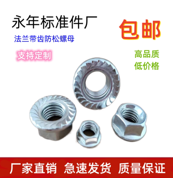Galvanized Flange Locking Nut Anti-Slip with Washer, Hex Locking Nut Serrated Screw Cap Iron Nut National Standard M3 M4