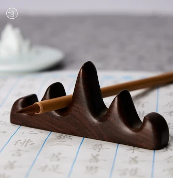 Yubaoge Calligraphy Brush Rest Ceramic Brush Holder Solid Wood Stand Creative Pen Rack Four Treasures of the Study Ornament Student Small Brush Rest Japanese Style Brush Platform