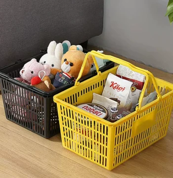 Supermarket Shopping Basket with Handle – Plastic Storage Bin for Laundry, Bathing, Bathroom, Convenience Stores, Snack Shops, and Picnics