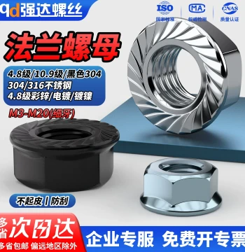 QD 304/316 Fine Thread Hex / Grade 4.8 Color Zinc / Electroplated / Nickel-Plated / Grade 10.9 Black Hex Flange Nut