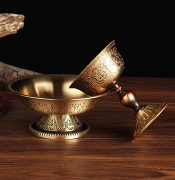 Pure Copper Eight Auspicious Symbols Dharma Cup Tibetan Buddhist Supplies Eight Precious Objects Buddha Offering Cup Esoteric Tibetan Practice Ritual Implement Offering Cup