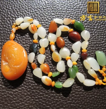 Fangyan Hetian Jade Jiang Xi Golden Yellow Rare Masterpiece Imperial Yellow Jade Pendant Necklace Full Set Premium Pendant F