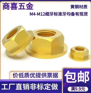 Brass Hex Flange Nut with Integrated Washer, Sizes M4-M12 (Pitches 1.0, 1.25, 1.5)