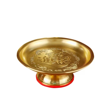 Buddha Offering Tray Fruit Plate Home Worship Wealth God Deity Copper Alloy Tribute Plate Buddhist Supplies Collection