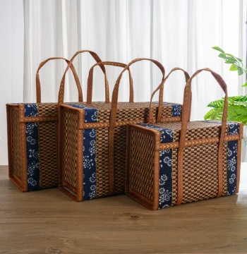 2026 New Cured Meat Sausage Year Gift Pack Small Large Size Zongzi Mooncake Woven Bamboo Basket Bamboo Packaging Foldable