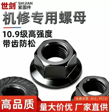 Grade 10.9 Hex Flange Nut GB6177, High-Strength Locking Nut with Integrated Washer and Serrated Teeth, Fine Pitch M6 M8