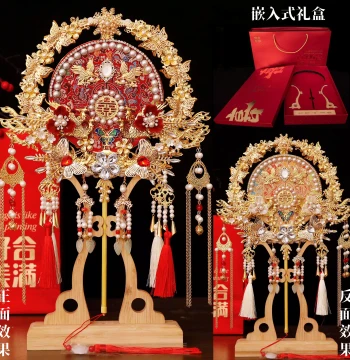 Round Fan DIY Material Kit for Bride Wedding, Handmade Double-Sided Finished Premium Xiuhe Wedding Fan for Bridal Procession