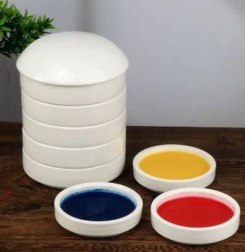 Jingdezhen Authentic Ceramic Pigment Dish Pigment Mixing Dish Pure White Five-Layer Porcelain with Lid Mixing Palette Art Students Chinese Painting