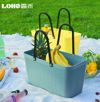 Luhe Outdoor Camping Picnic Basket, Handheld Shopping Basket for Groceries, Portable Laundry Hamper and Bath Basket with Rattan-Style Design