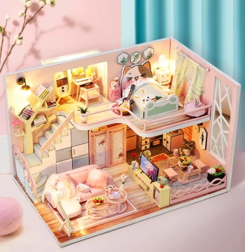 DIY Dollhouse Handmade Mini Princess House Model Assembly Villa Toy, Creative Birthday Gift for Girls