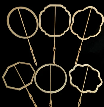 Silk Fan DIY Round Fan Frame, Silkworm Baby Handicraft Material Kit, Ancient Style Long-Handle Custom Irregular Accessories