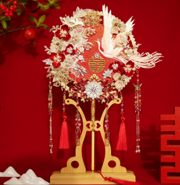 Ancient Style Bride Round Fan Chinese Wedding Joy Fan for Xiuhe Suit Bridal Bouquet DIY Material Kit Finished Fan