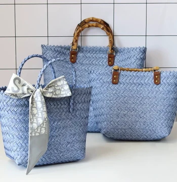 Woven Straw Bag Spring Picnic Bag Retro Large Capacity Imitation Rattan Slice Bag Women's Acrylic Handheld Shopping Basket