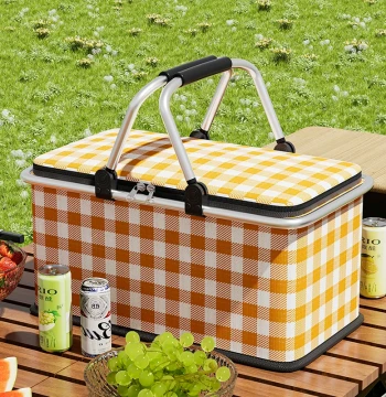 Foldable Picnic Basket for Outdoor Spring Outings and Camping, Insulated Hand-Carry Basket, Essential Trendy Picnic Supplies