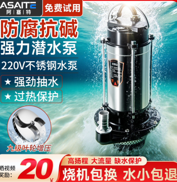 Stainless Steel Submersible Pump 220V - Compact High-Head Well Water Pump for Home Use, Agricultural Irrigation, and Sewage Drainage