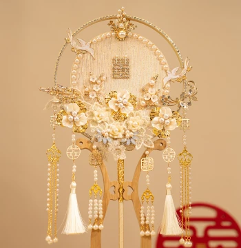 Chinese Style Wedding Fan Bride Round Fan DIY Material Kit Handmade Wedding Fan Finished Product Ancient Style Gold Handheld Xiuhe Fan