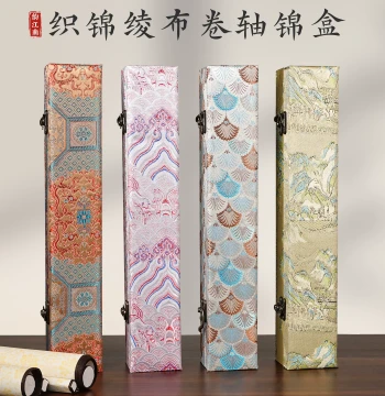 Yunjiangnan High-end Brocade Hanling Scroll Brocade Box Empty Box Calligraphy Hand Scroll Painting Axis Hanging Axis Artwork Mounting Scroll Gift Packaging Collection Storage Box Painting Box Gifting Customizable