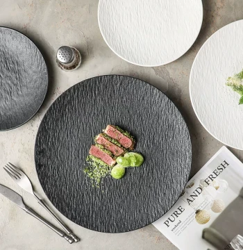 Sanded Stone Texture Ceramic Plate High-End Shallow Plate Large Western Dinner Plate Steak Plate Nordic Round Flat Plate Light Luxury