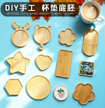 Mosaic Coaster Base Bamboo Grooved Pad White Unfinished Board for Kids Crafts