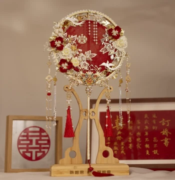 Chinese Style Round Fan Bridal Wedding Two-Color DIY Material Kit Premium Bridesmaid New Wedding Gift Xiuhe Suit Celebration Fan